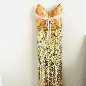 Vintage Jovani Silk Sequin Beaded Rose Gold Fitted Formal Mermaid Dress | Size 2